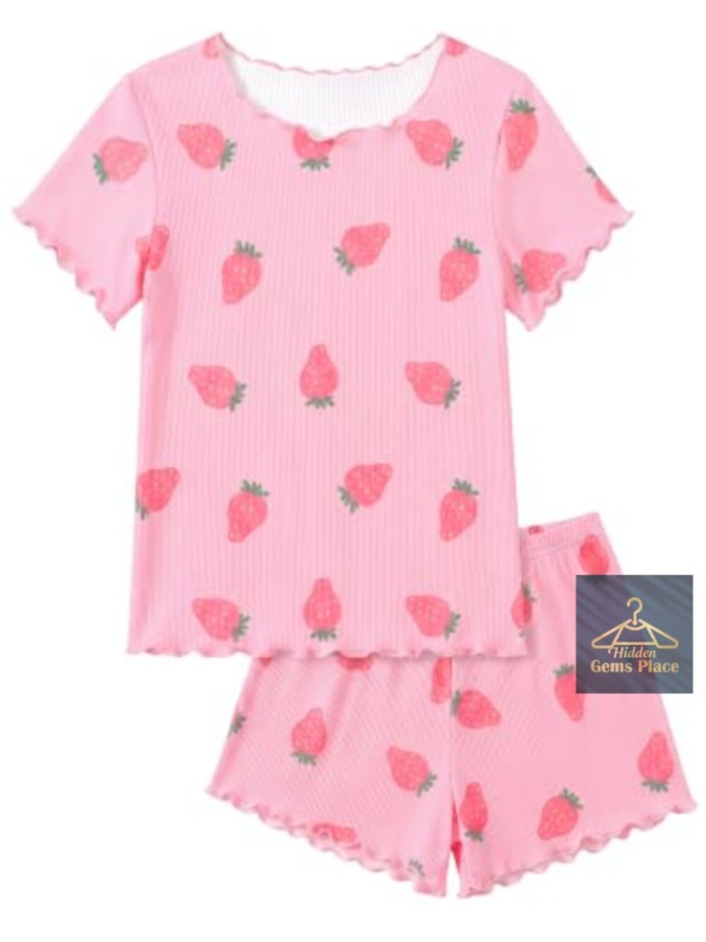 Girls 2-Piece Ribbed Ruffle Pajama Set Short Sleeve Sleepwear